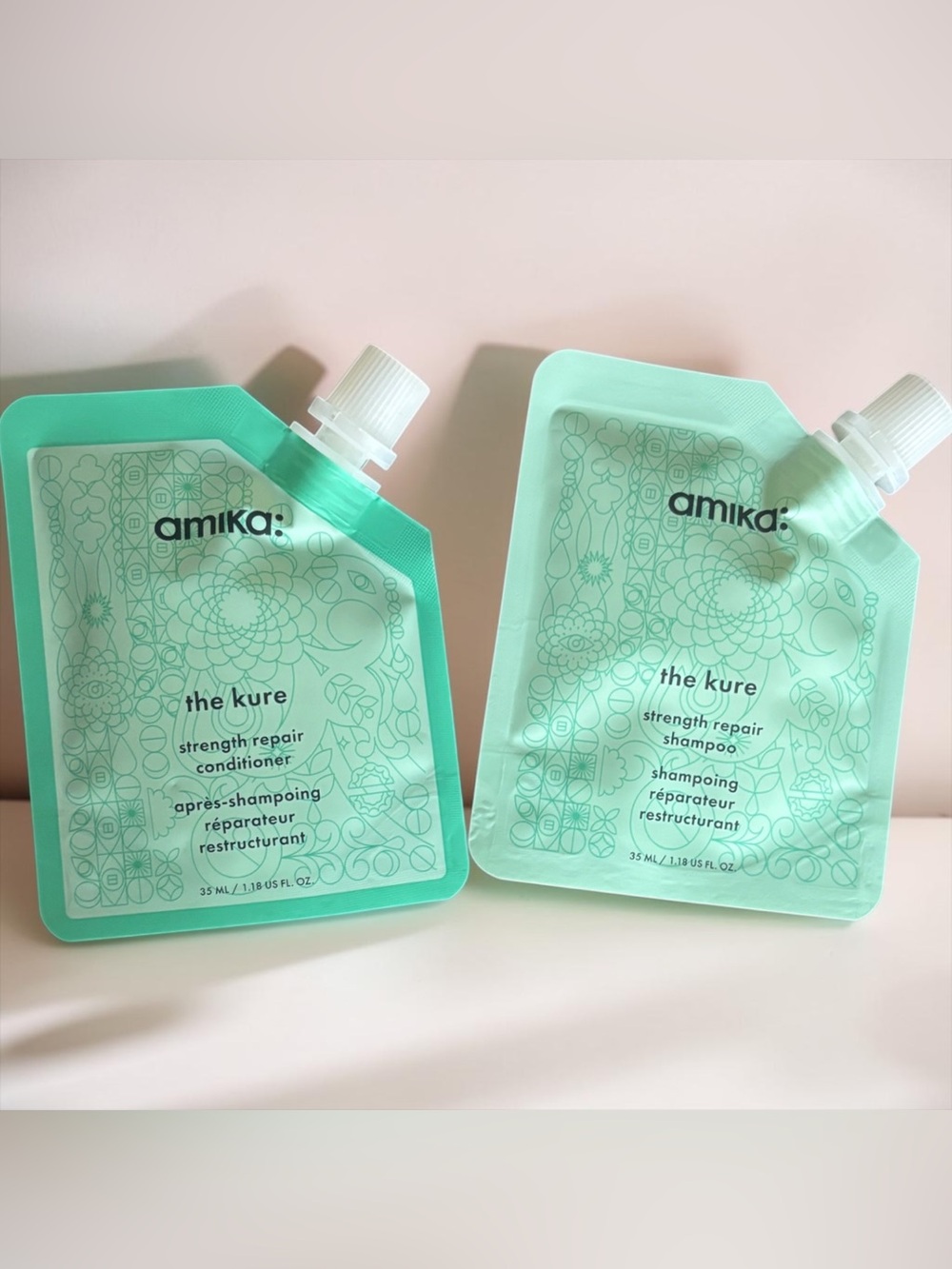NEW amika the kure Strength Repair Shampoo & Conditioner Pouches - 1.18oz ea